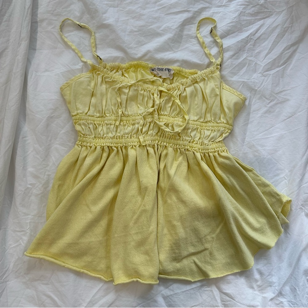 Free People Yellow Smocked Tie Front Camisole